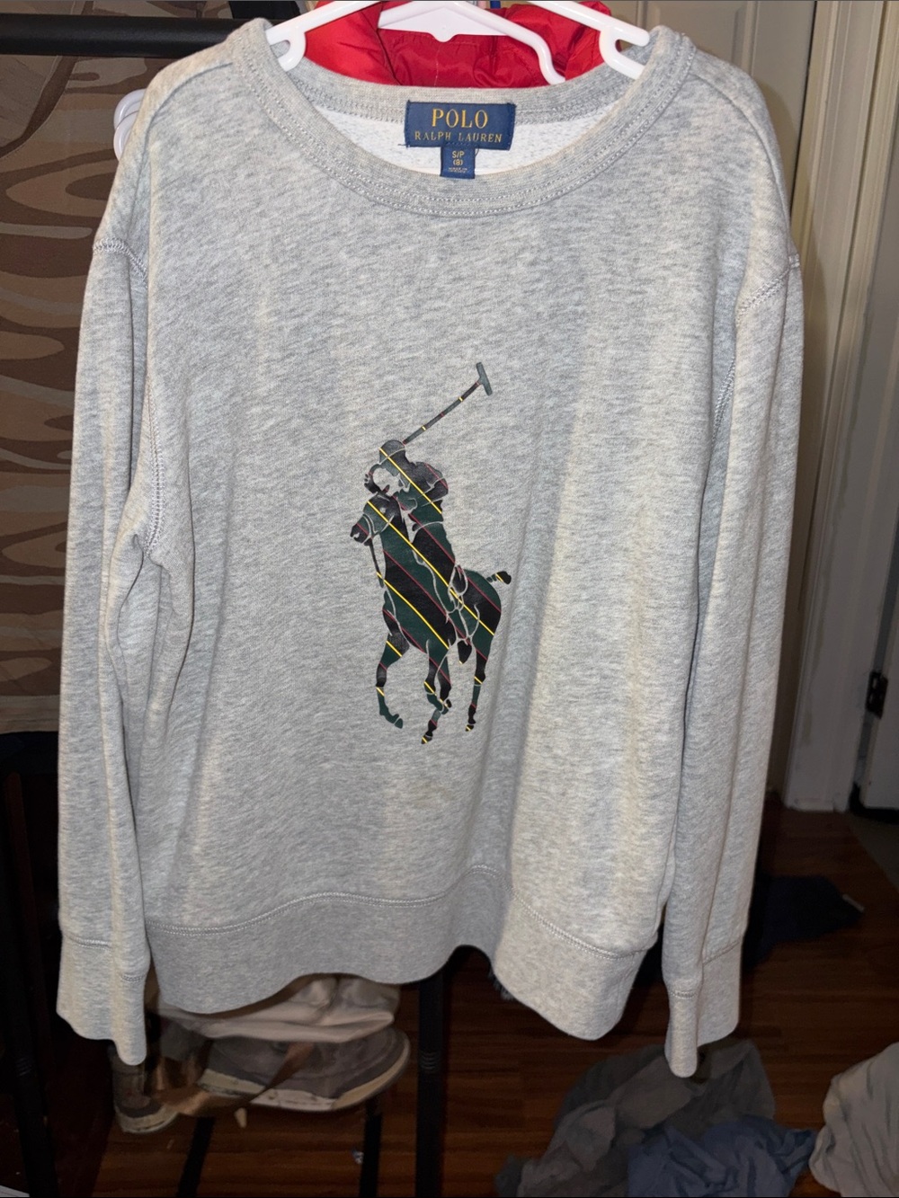 Polo by Ralph Lauren Light Gray Crewneck with Striped Polo Player Logo